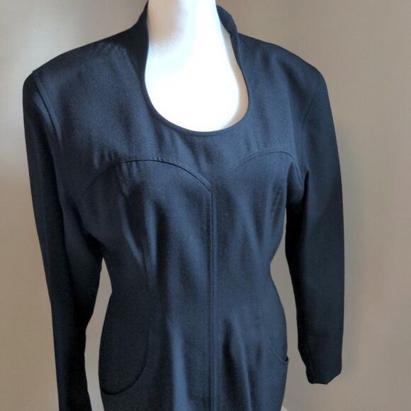 Vintage 80s/90s PSI by Alvin Bell Dress LBD Black Fitted Pockets Cocktail Size 8 - Picture 4 of 12